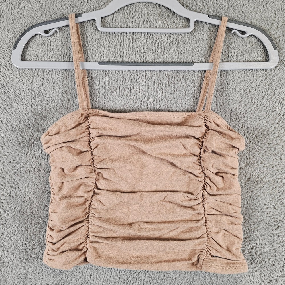 Hollister Tan Ruched Front Cami Crop Top Mens Medium Square Neck Sleeveless